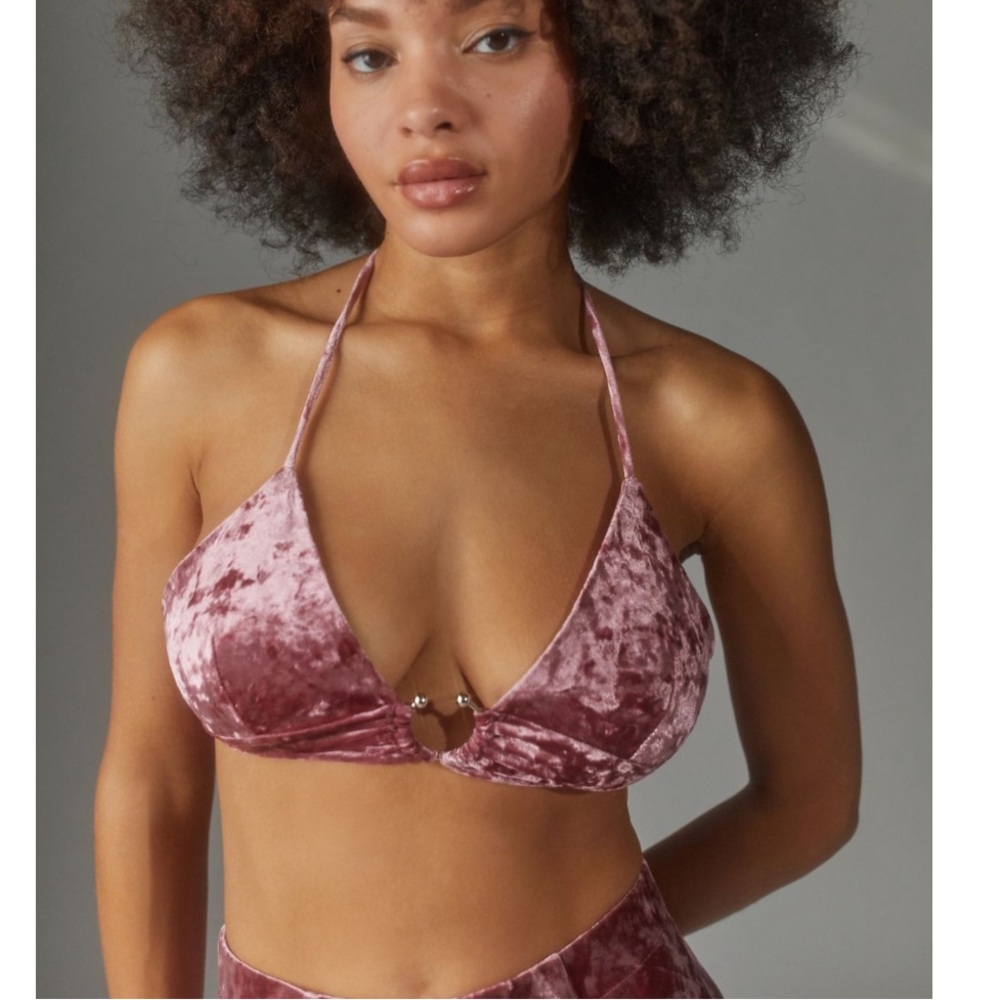 Urban Renewal Velvet Crush Halter O-Ring Crop Top